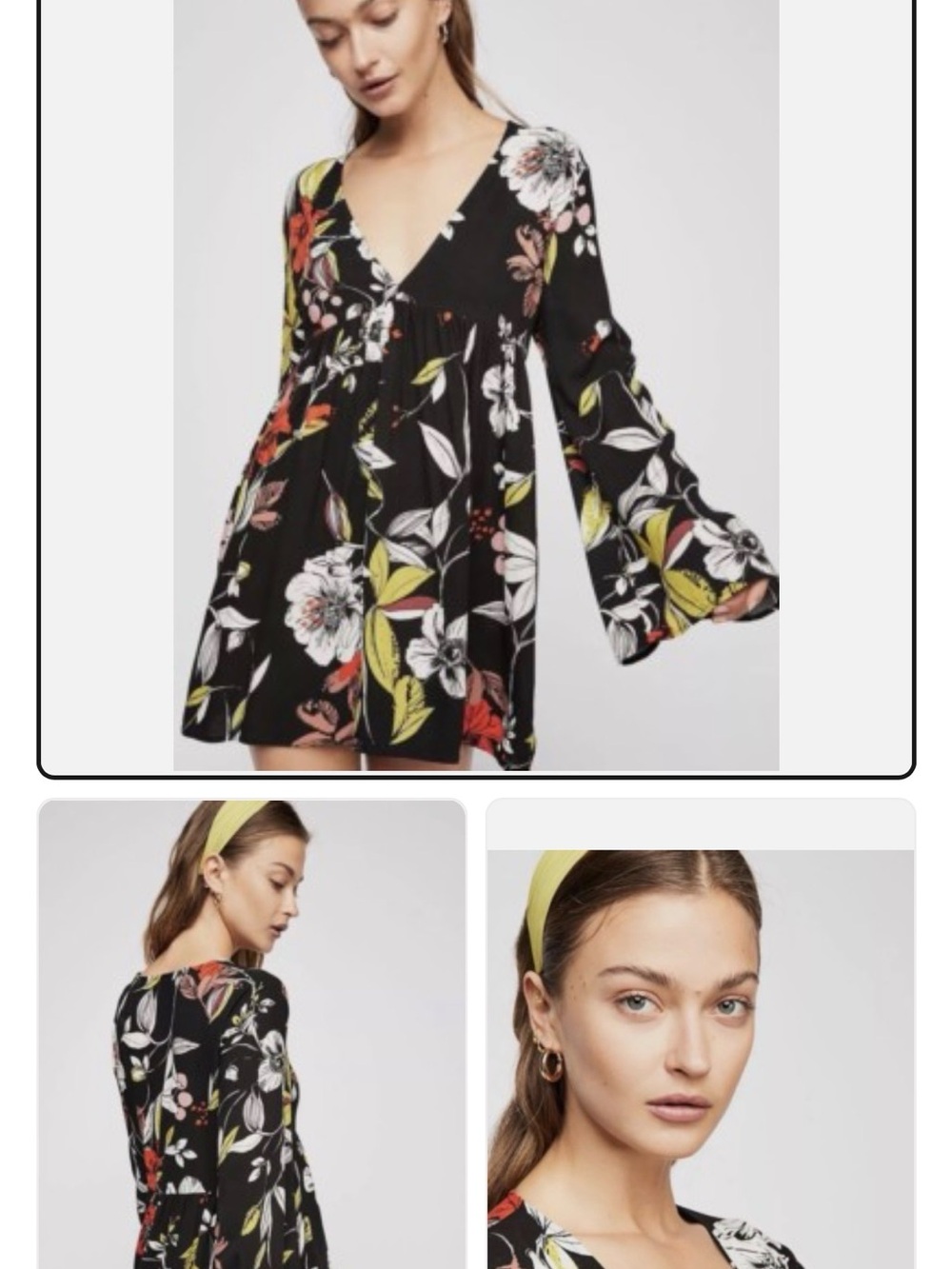 NWOT FREE PEOPLE Sz L BELLA LONG BELL SLEEVE PRINTED TUNIC DRESS
